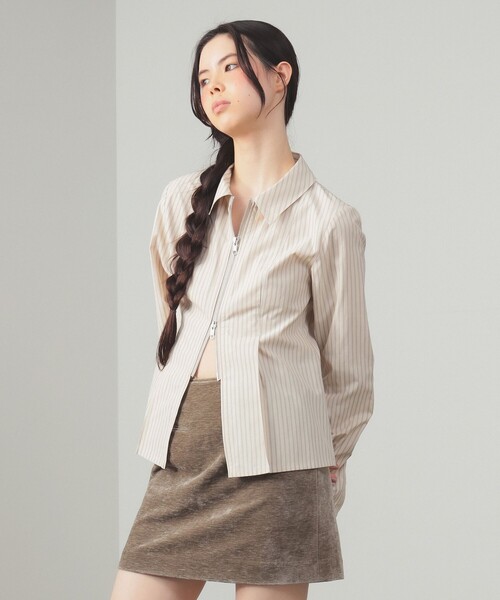 Ray BEAMS(レイビームス)の「ストライプ ジップ シャツ(シャツ/ブラウス・レディース・サックスブルー/ベージュ・ONE SIZE)」の20枚目の写真