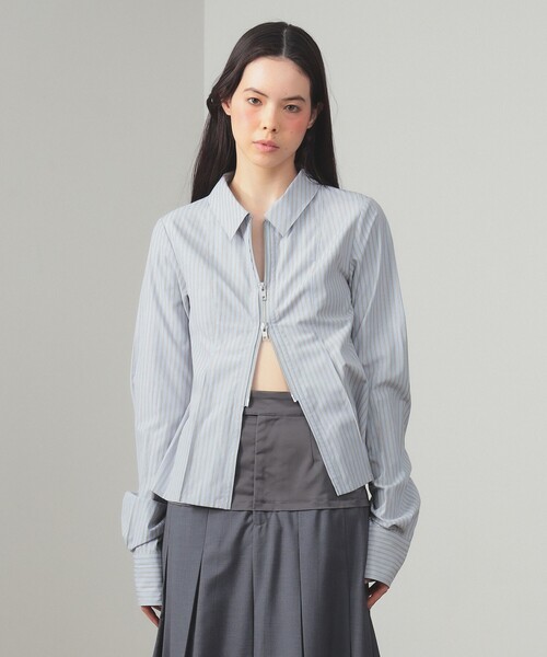 Ray BEAMS ストライプジップシャツ Ray BEAMS（レイ ビームス）ストライプ ジップ シャツ（シャツ