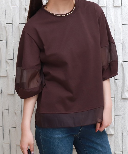 libelle more(リベル モア)の「オーガンジー切り替えランタンスリーブプルオーバー(Tシャツ/カットソー・レディース・ボルドー/ブラック/オフホワイト/チャコールグレー・L/M)」の15枚目の写真