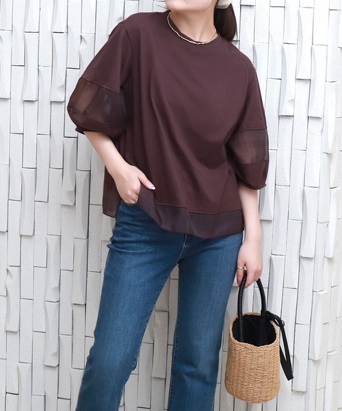 libelle more(リベル モア)の「オーガンジー切り替えランタンスリーブプルオーバー(Tシャツ/カットソー・レディース・ボルドー/ブラック/オフホワイト/チャコールグレー・L/M)」の17枚目の写真