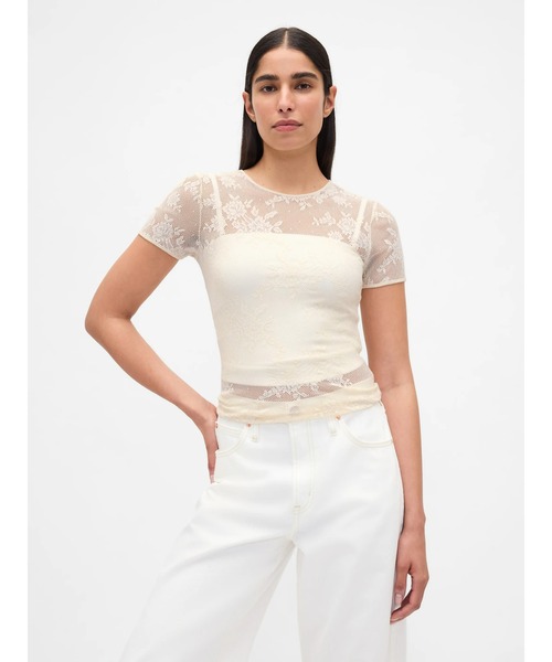 GAP(ギャップ)の「フローラル レース メッシュトップス(Tシャツ/カットソー・レディース・ブラック/ベージュ/ブラウン・XL/XS/S/M/L/XXS)」の3枚目の写真