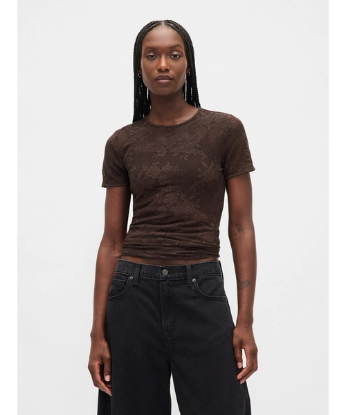 GAP(ギャップ)の「フローラル レース メッシュトップス(Tシャツ/カットソー・レディース・ブラック/ベージュ/ブラウン・XL/XS/S/M/L/XXS)」の1枚目の写真