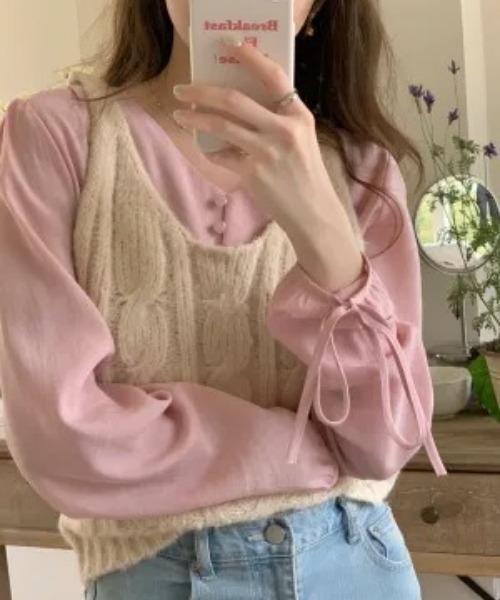 Teem Store(チームストア)の「ケーブルニットビスチェ(ニット/セーター・レディース・グリーン/ピンク/アイボリー・F)」の4枚目の写真