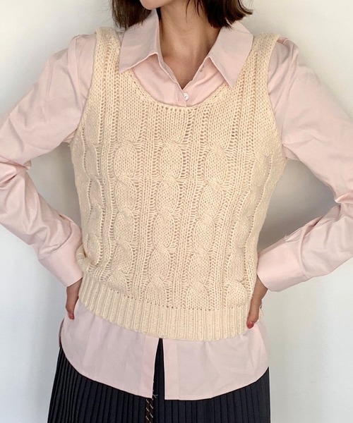 Teem Store(チームストア)の「ケーブルニットビスチェ(ニット/セーター・レディース・グリーン/ピンク/アイボリー・F)」の7枚目の写真