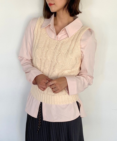 Teem Store(チームストア)の「ケーブルニットビスチェ(ニット/セーター・レディース・グリーン/ピンク/アイボリー・F)」の8枚目の写真
