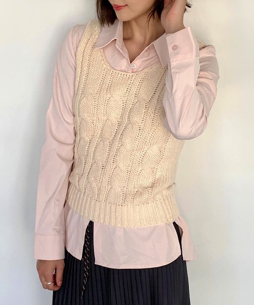 Teem Store(チームストア)の「ケーブルニットビスチェ(ニット/セーター・レディース・グリーン/ピンク/アイボリー・F)」の10枚目の写真