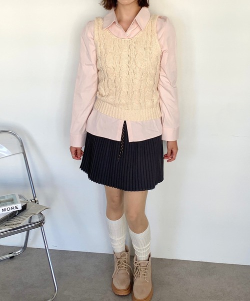Teem Store(チームストア)の「ケーブルニットビスチェ(ニット/セーター・レディース・グリーン/ピンク/アイボリー・F)」の9枚目の写真