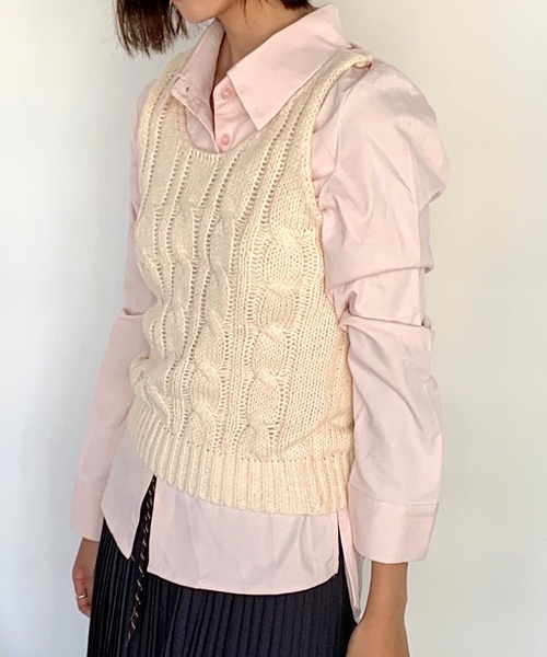 Teem Store(チームストア)の「ケーブルニットビスチェ(ニット/セーター・レディース・グリーン/ピンク/アイボリー・F)」の12枚目の写真