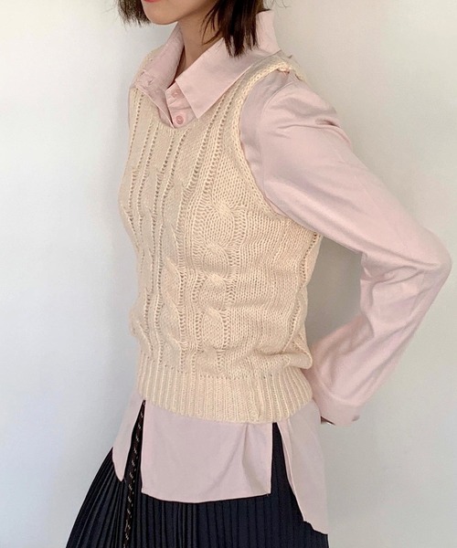 Teem Store(チームストア)の「ケーブルニットビスチェ(ニット/セーター・レディース・グリーン/ピンク/アイボリー・F)」の14枚目の写真