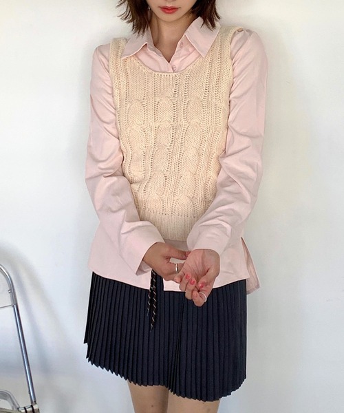 Teem Store(チームストア)の「ケーブルニットビスチェ(ニット/セーター・レディース・グリーン/ピンク/アイボリー・F)」の16枚目の写真