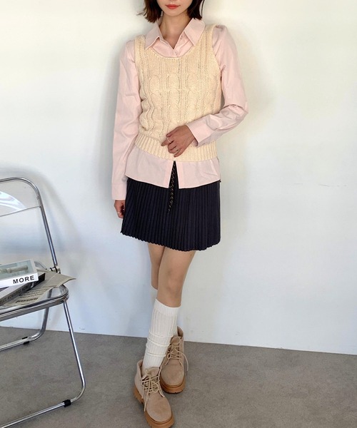 Teem Store(チームストア)の「ケーブルニットビスチェ(ニット/セーター・レディース・グリーン/ピンク/アイボリー・F)」の15枚目の写真