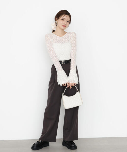 PROPORTION BODY DRESSING（プロポーションボディドレッシング）の「ベルト付きタックパンツ / 1215230805（その他パンツ・レディース・ベージュ/ダークグレー・P/S/MEDIUM/SMALL）」の2枚目の写真