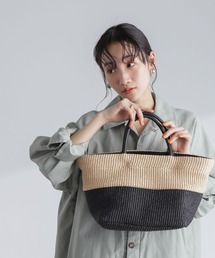 【新品未使用】カゴ風バッグ　生成り×ブラック 受注制作～プラかごバッグ ☆シンプルブラック ワイド☆ かご