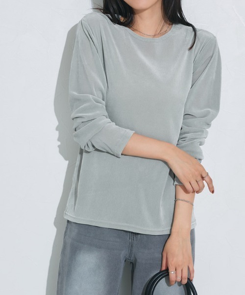 Pierrot(ピエロ)の「柄が選べるクルーネックロングスリーブシアーカットソー(Tシャツ/カットソー・レディース・アイボリー/ブルー系その他/ブラック/ホワイト系その他/シルバー/ブラック系その他2/ホワイト系その他2・L/M)」の6枚目の写真