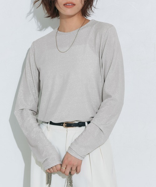 Pierrot(ピエロ)の「柄が選べるクルーネックロングスリーブシアーカットソー(Tシャツ/カットソー・レディース・アイボリー/ブルー系その他/ブラック/ホワイト系その他/シルバー/ブラック系その他2/ホワイト系その他2・L/M)」の7枚目の写真