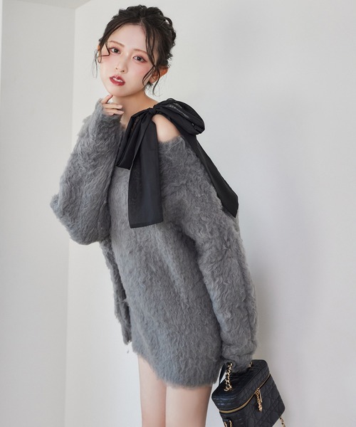 NICE CLAUP メリーカールニットチュニック premium order】メリーカールニットチュニック（ニット/セーター