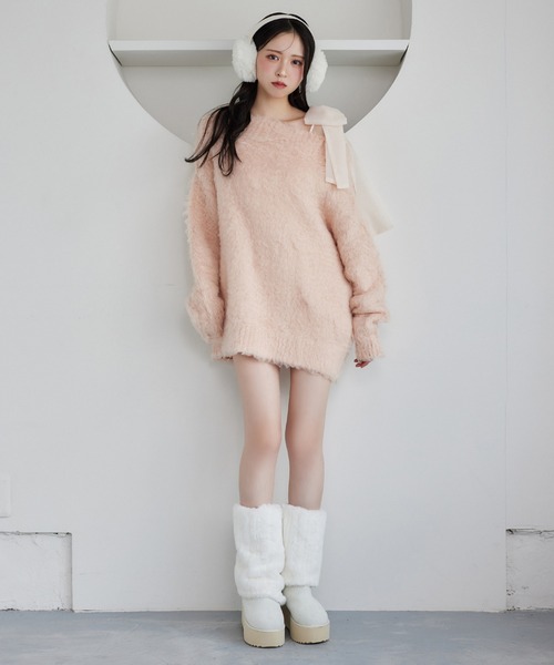 NICE CLAUP メリーカールニットチュニック premium order】メリーカールニットチュニック（ニット/セーター