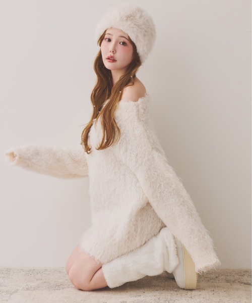 NICE CLAUP メリーカールニットチュニック 再入荷】メリーカールニットチュニック（ニット/セーター）｜one