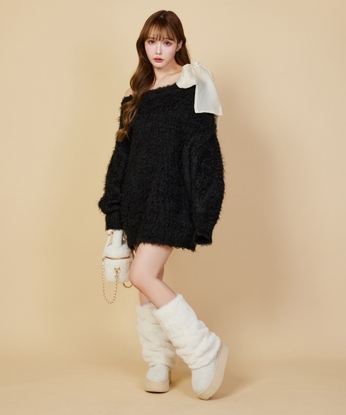 NICE CLAUP メリーカールニットチュニック 再入荷】メリーカールニットチュニック（ニット/セーター）｜one