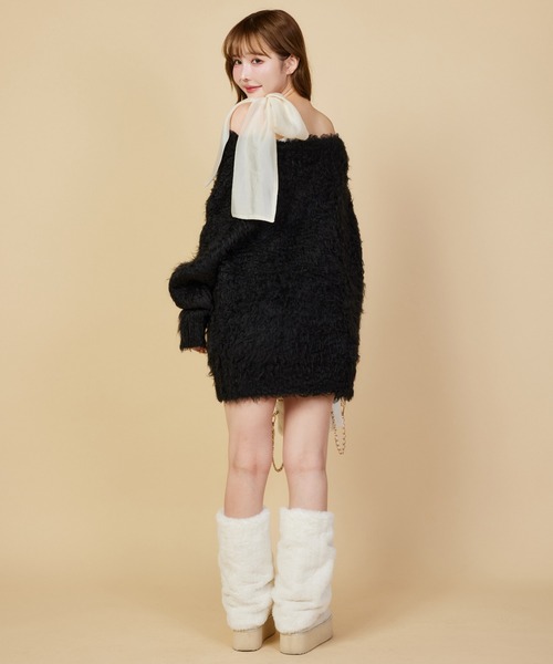 ナイスクラップ　メリーカールチュニックニット　肩リボンレースキャミ　セット ナイスクラップ メリーカールチュニックニット 肩リボンレース