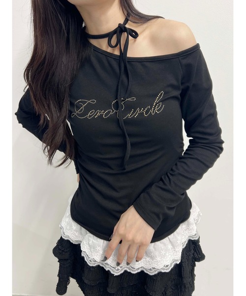 PHILLY（フィリー）の「スタッズロゴヘムレーストップス（Tシャツ/カットソー・レディース・ホワイト/ブラック・FREE）」の2枚目の写真