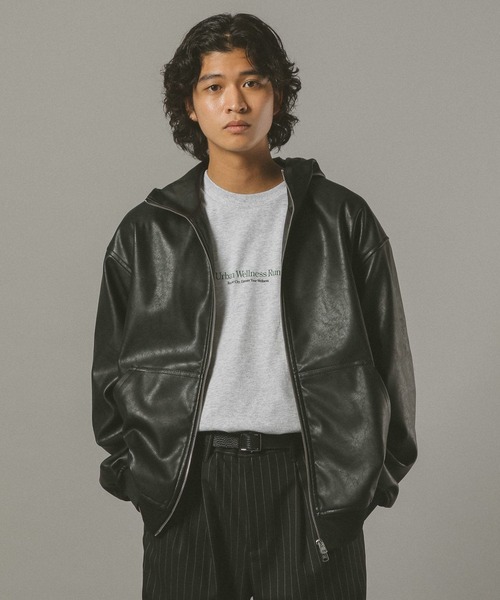 セール】シンセティックレザー/ジップアップパーカー（ブルゾン