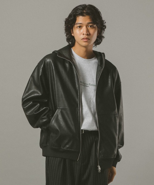 セール】シンセティックレザー/ジップアップパーカー（ブルゾン