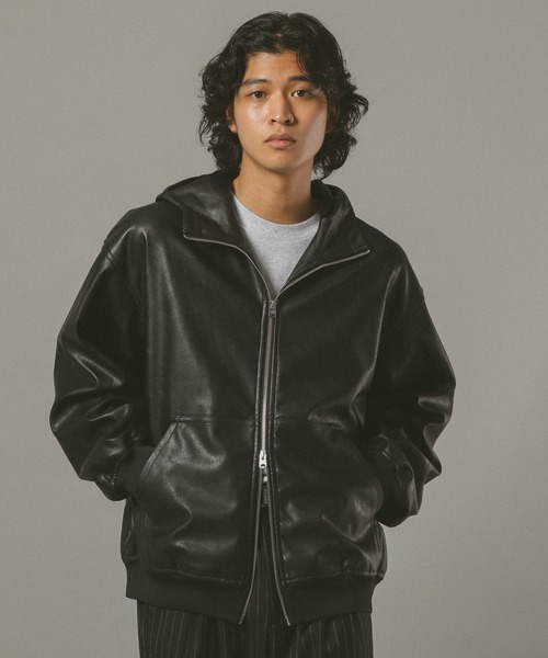 Suburbia シープスキン レザー パーカー ジップ プルオーバー セール】シンセティックレザー/ジップアップパーカー（ブルゾン