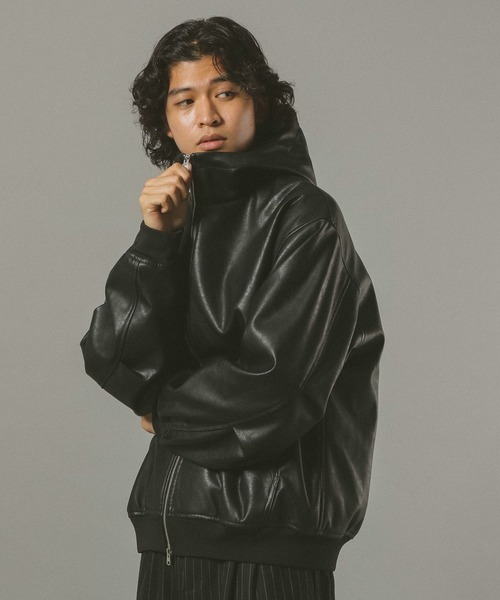 セール】シンセティックレザー/ジップアップパーカー（ブルゾン