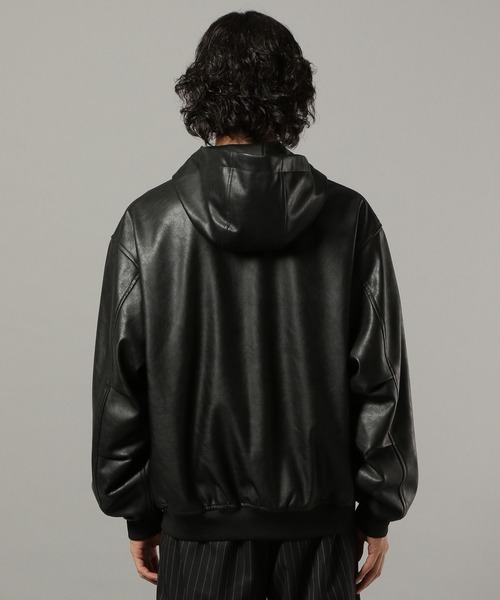 セール】シンセティックレザー/ジップアップパーカー（ブルゾン