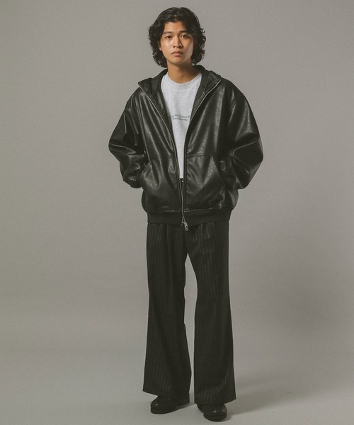 セール】シンセティックレザー/ジップアップパーカー（ブルゾン