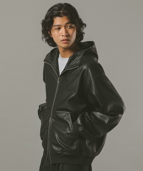 セール】シンセティックレザー/ジップアップパーカー（ブルゾン