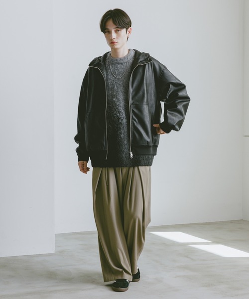 セール】シンセティックレザー/ジップアップパーカー（ブルゾン