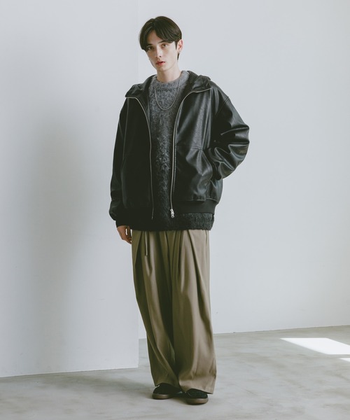 セール】シンセティックレザー/ジップアップパーカー（ブルゾン