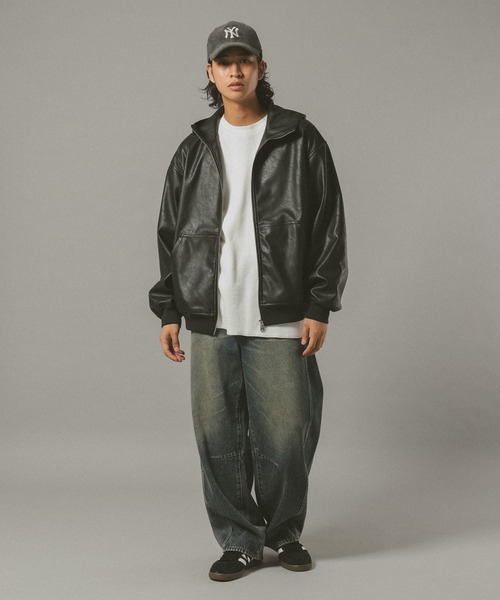 セール】シンセティックレザー/ジップアップパーカー（ブルゾン