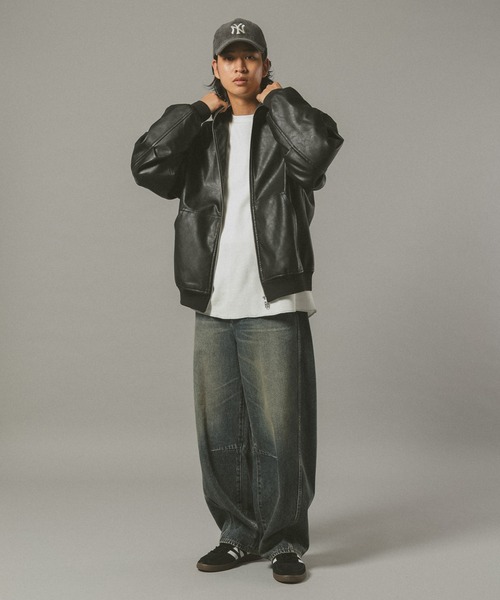 セール】シンセティックレザー/ジップアップパーカー（ブルゾン