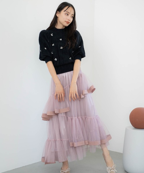 NOELA(ノエラ)の「チュールフリルスカート(スカート・レディース・オフホワイト/ピンク/ブラウン・S/M)」の3枚目の写真