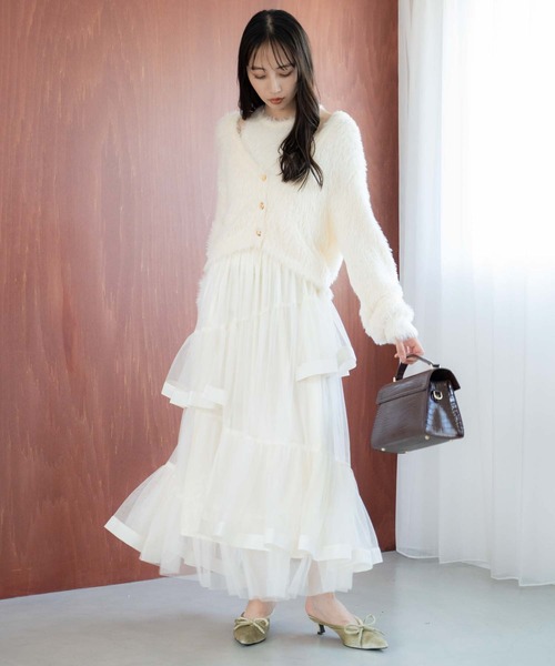 NOELA(ノエラ)の「チュールフリルスカート(スカート・レディース・オフホワイト/ピンク/ブラウン・S/M)」の6枚目の写真