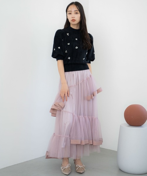 NOELA(ノエラ)の「チュールフリルスカート(スカート・レディース・オフホワイト/ピンク/ブラウン・S/M)」の8枚目の写真