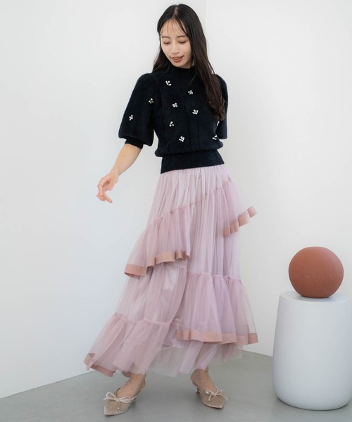 NOELA(ノエラ)の「チュールフリルスカート(スカート・レディース・オフホワイト/ピンク/ブラウン・S/M)」の9枚目の写真