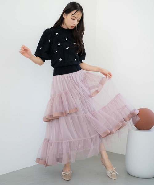 NOELA(ノエラ)の「チュールフリルスカート(スカート・レディース・オフホワイト/ピンク/ブラウン・S/M)」の11枚目の写真