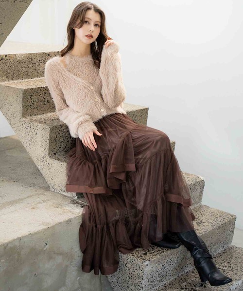 NOELA(ノエラ)の「チュールフリルスカート(スカート・レディース・オフホワイト/ピンク/ブラウン・S/M)」の14枚目の写真