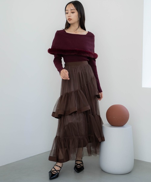 NOELA(ノエラ)の「チュールフリルスカート(スカート・レディース・オフホワイト/ピンク/ブラウン・S/M)」の17枚目の写真