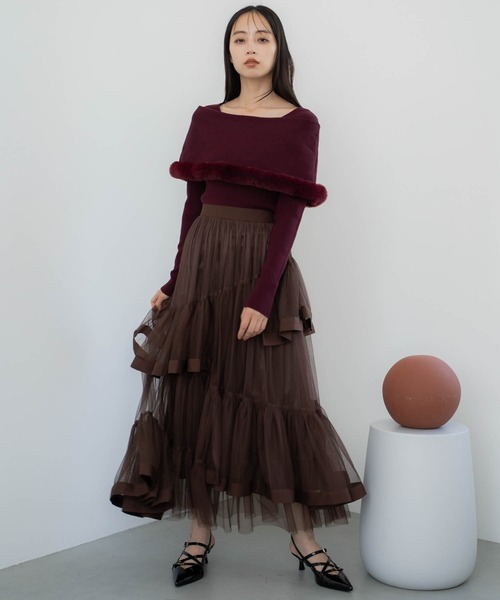 NOELA(ノエラ)の「チュールフリルスカート(スカート・レディース・オフホワイト/ピンク/ブラウン・S/M)」の18枚目の写真