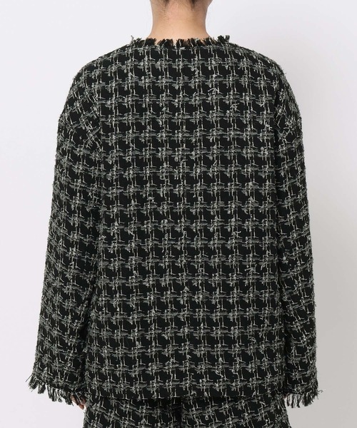 mysty woman（ミスティウーマン）の「【セットアップ着用可】ツイードチェックジャケット 583337（ノーカラージャケット・レディース・ブラック/ブラウン・FREE）」の12枚目の写真