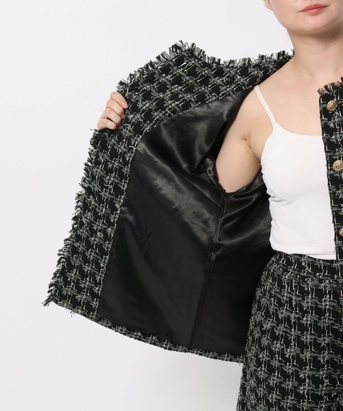 mysty woman（ミスティウーマン）の「【セットアップ着用可】ツイードチェックジャケット 583337（ノーカラージャケット・レディース・ブラック/ブラウン・FREE）」の19枚目の写真