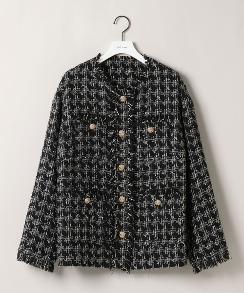 mysty woman（ミスティウーマン）の「【セットアップ着用可】ツイードチェックジャケット 583337（ノーカラージャケット・レディース・ブラック/ブラウン・FREE）」の20枚目の写真