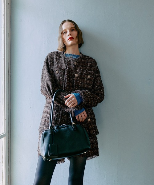 mysty woman（ミスティウーマン）の「【セットアップ着用可】ツイードチェックジャケット 583337（ノーカラージャケット・レディース・ブラック/ブラウン・FREE）」の6枚目の写真