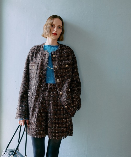 セール】【セットアップ着用可】ツイードチェックジャケット 583337