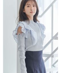 MERCURYDUO | 異素材プリーツラッフルリブニット(ニット/セーター)